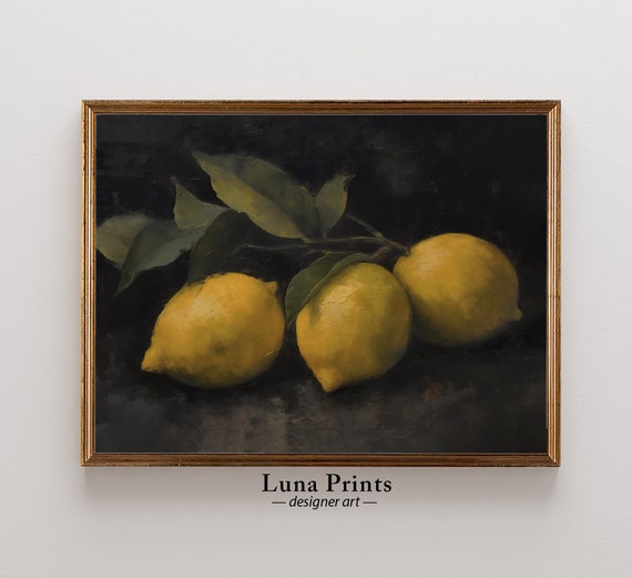 Lemons Painting Art Moody Vintage Fruit Still Life