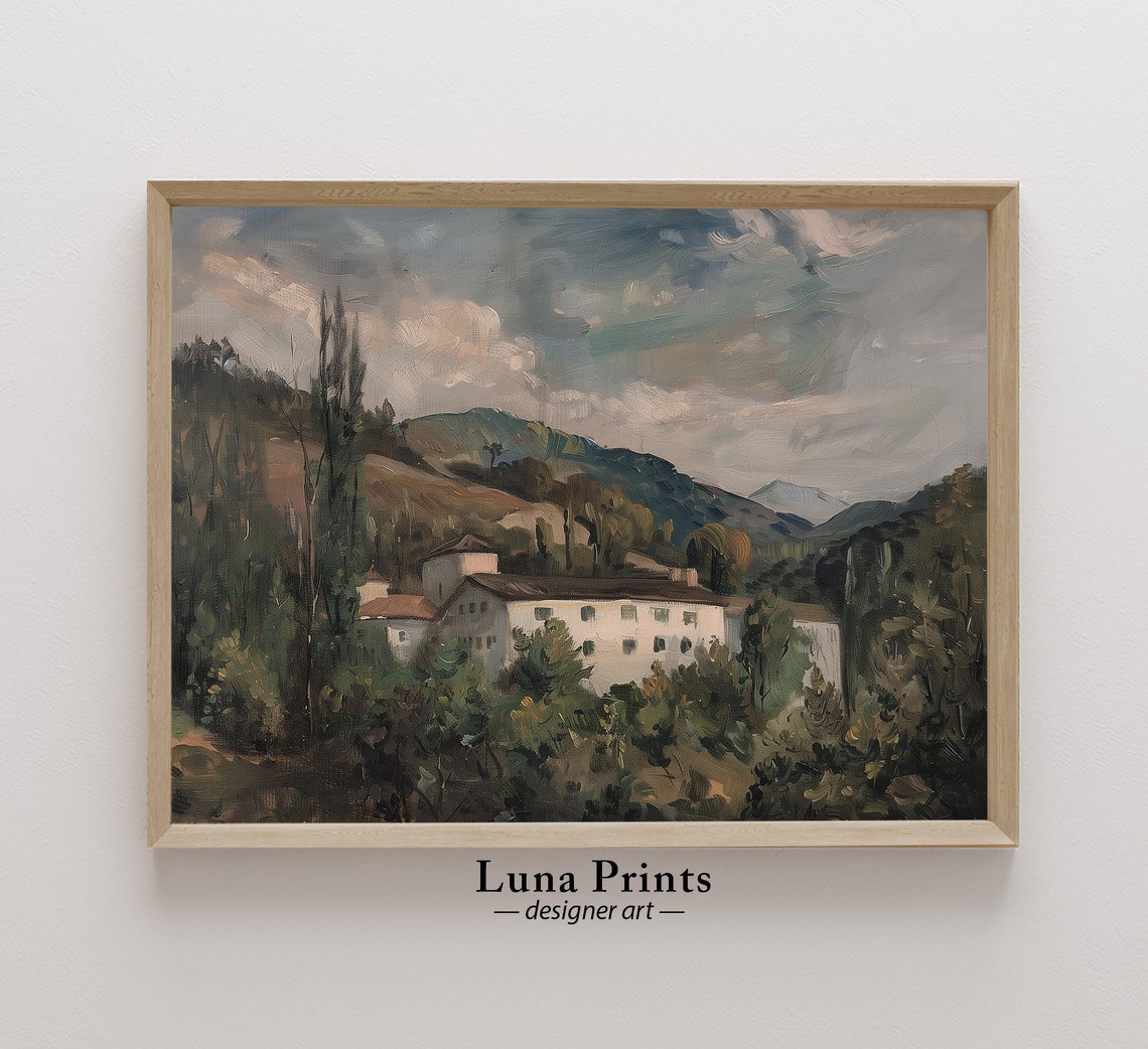 Countryside Villa in Green Hills European Landscape Oil Wall Art