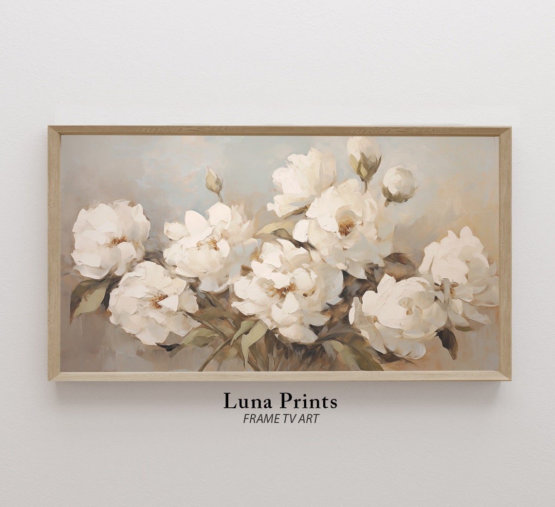 White Peonies Soft Cream Floral Painting Dreamy Vintage Bloom Poster
