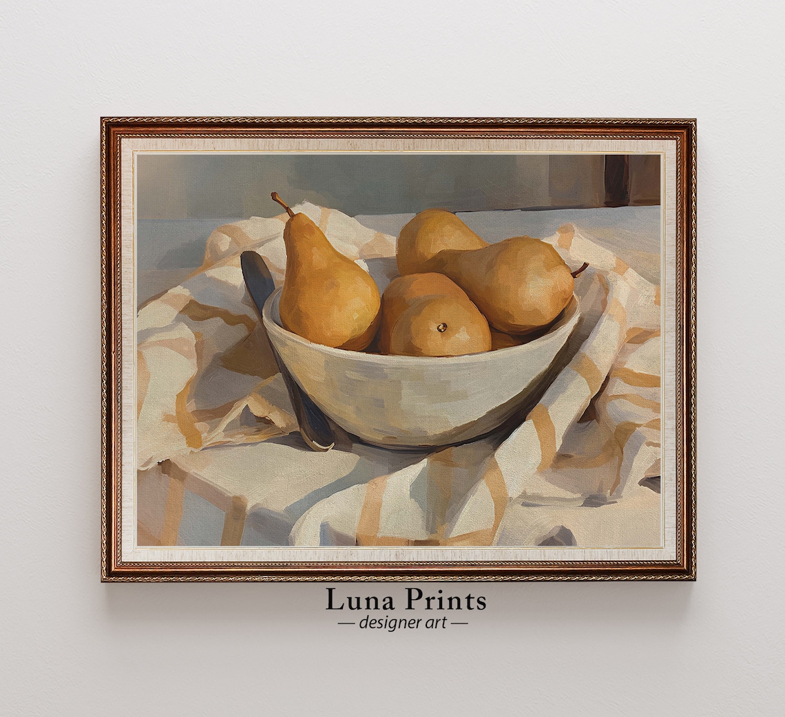 Golden Pears Bowl Vintage Farmhouse Kitchen Still Life Art Poster