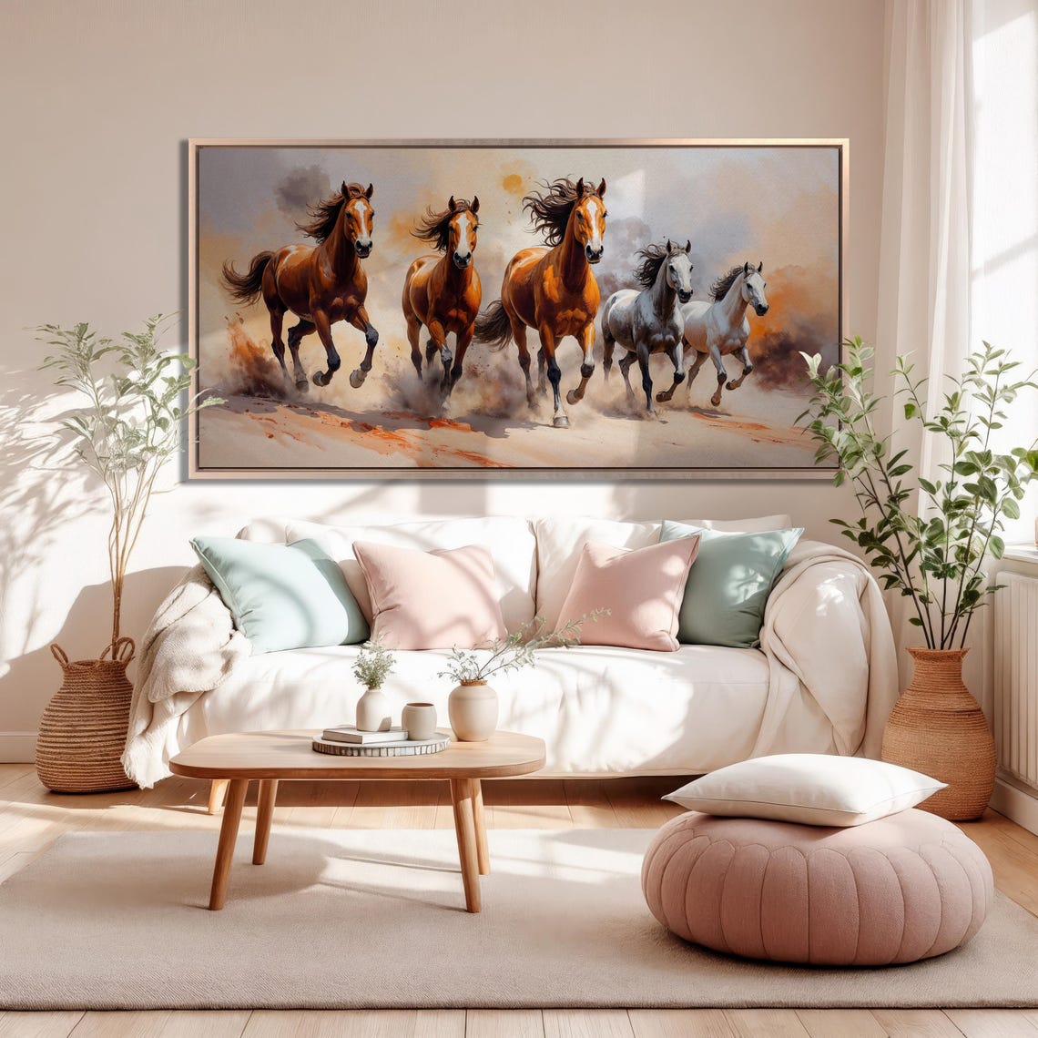 Running Wild Horses Watercolor Galloping Herd Equine Painting Poster - Image 5