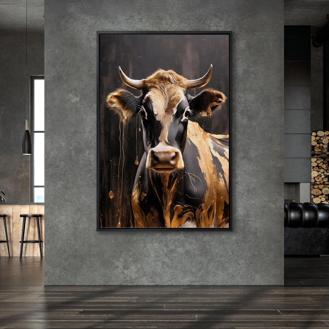 Black And Gold Cow Abstract Portrait Farmhouse Animal Art Poster - Image 3