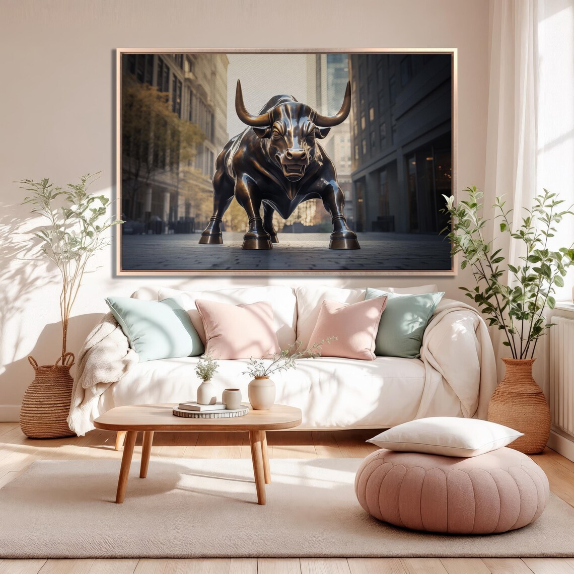 Charging Bull Statue City Street Financial Power Decor Wall Art - Image 3