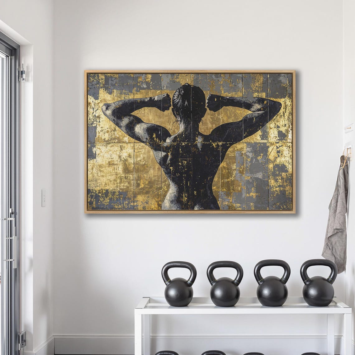 Woman Showing Sculpted Back Muscles Double Biceps Gold Style Poster - Image 2