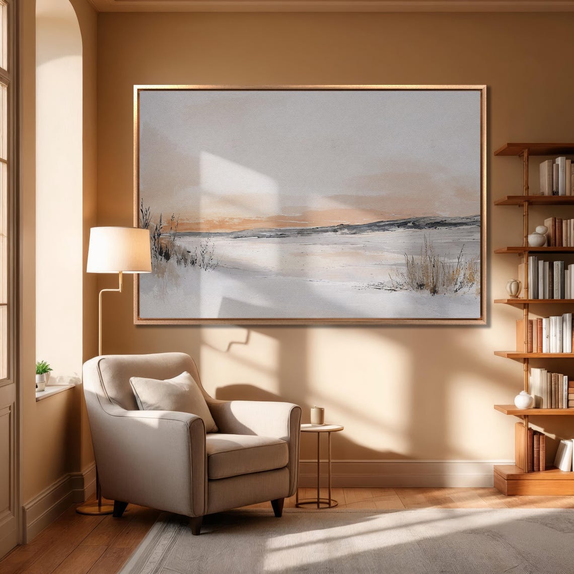 Soft Blush Sunset Over Minimal Snowy Lakeshore Abstract Poster - Image 6