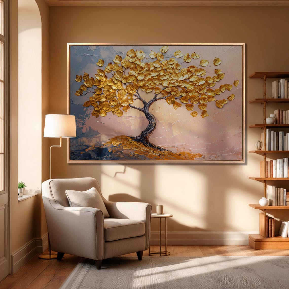 Gold Leaf Tree with Twisted Trunk Pastel Nature Elegant Art Poster - Image 3