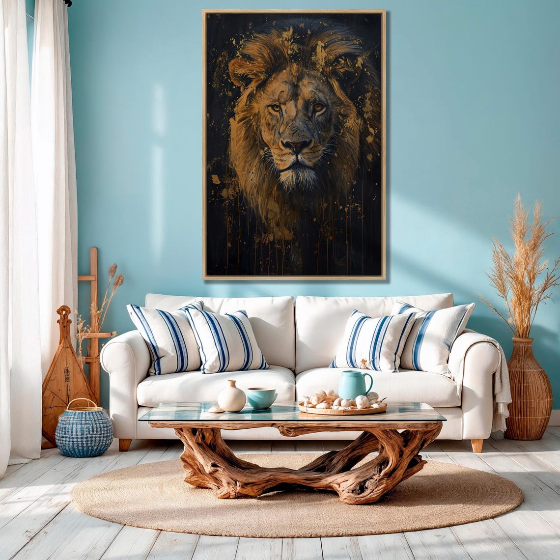 Golden Lion Portrait With Regal Mane On Dark Background Art Poster - Image 3