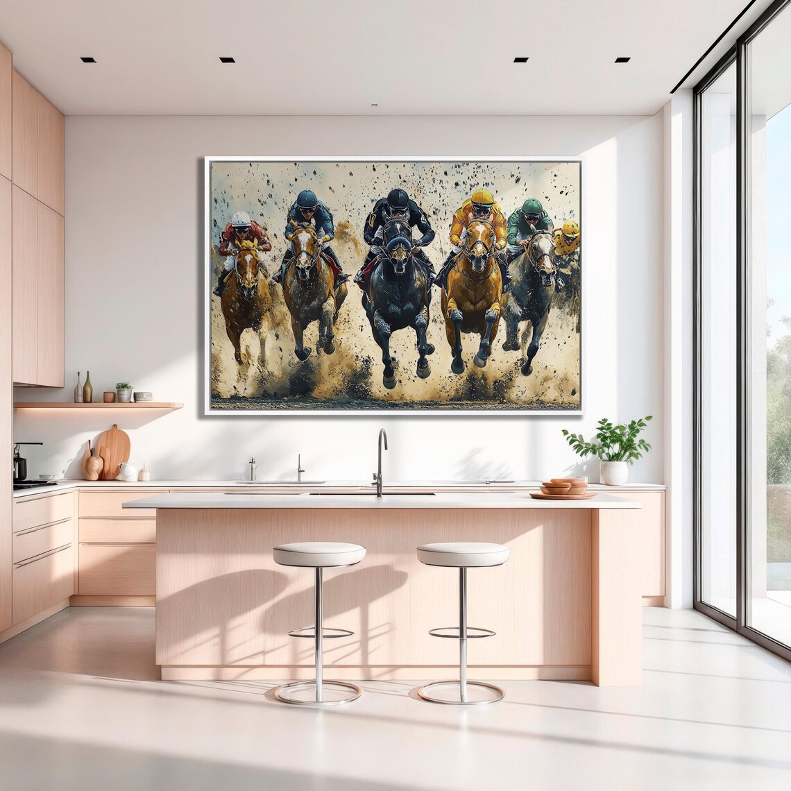 Horse Racing Jockeys Charging Head-On Action Painting Sports Poster - Image 3
