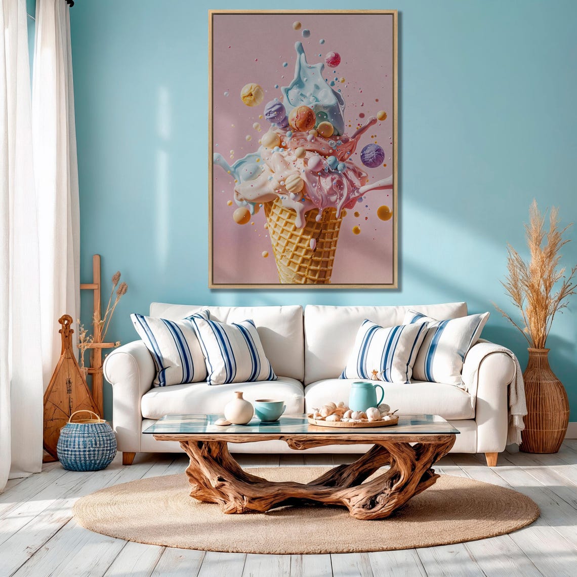 Pastel Splash Ice Cream Cone With Floating Candy Spheres Poster - Image 3