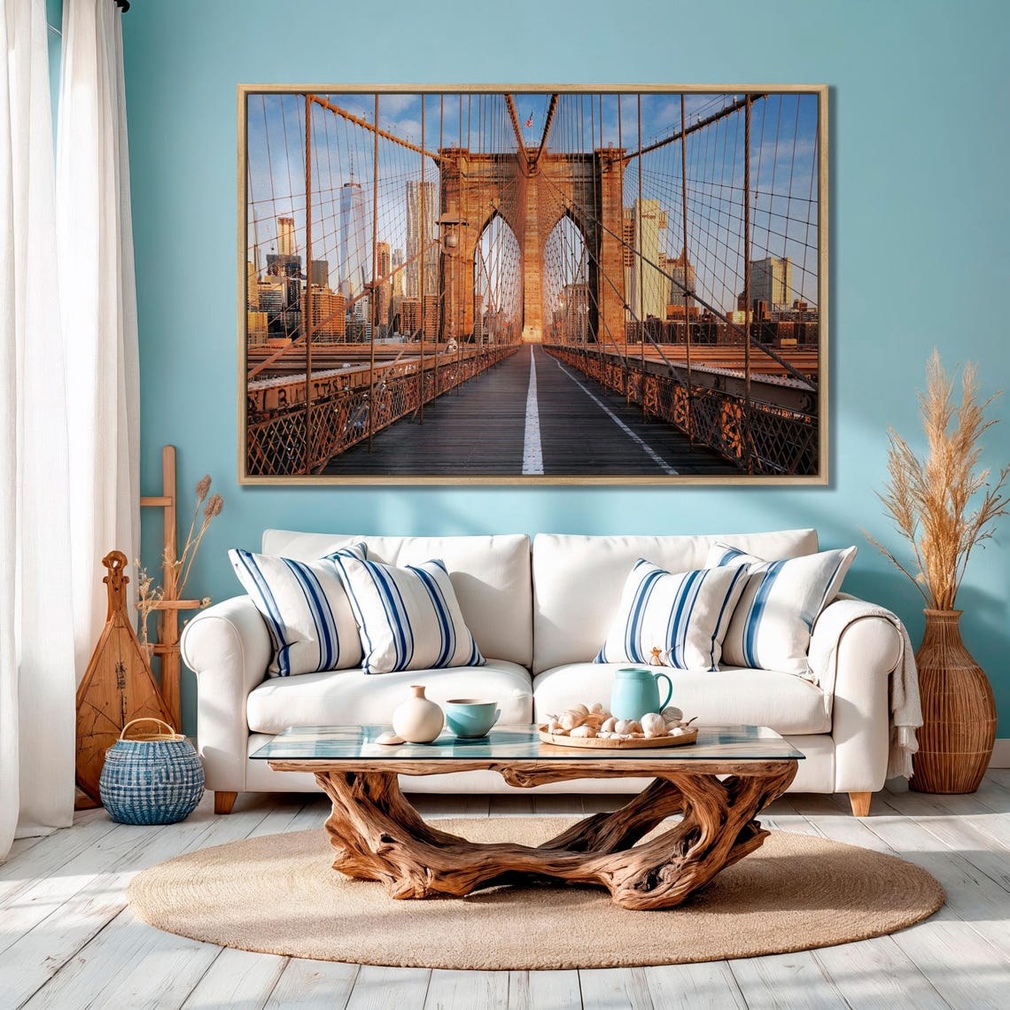 Brooklyn Bridge Pedestrian Walkway Golden Hour New York Poster - Image 2