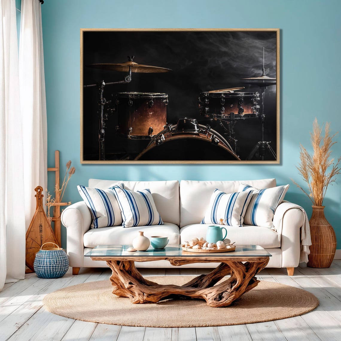 Drum Kit on Dark Stage Close-Up Percussion Instrument Photo Poster - Image 3