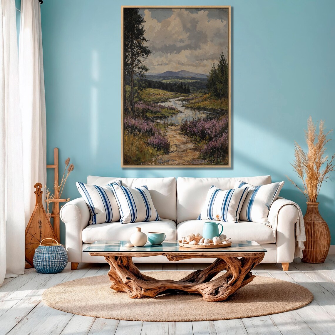 Winding River Through Purple Heather Moorland and Hills Poster - Image 4