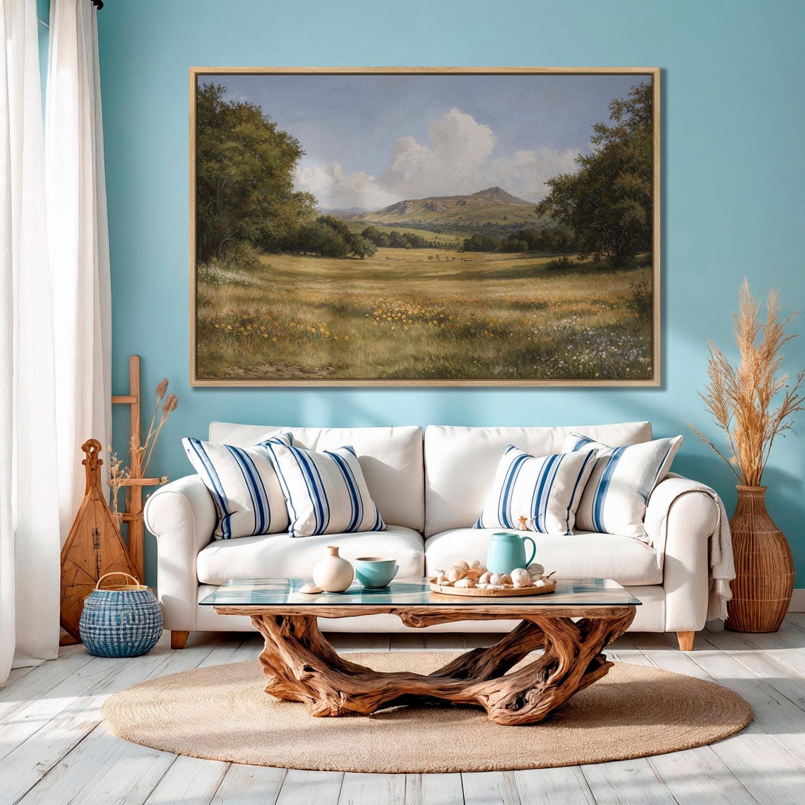 Idyllic Landscape Framed Print Large Wall Art Ready To Hang Countryside Decor With Mountain Nature Scene Ready To Hang Gift Idea - Image 4