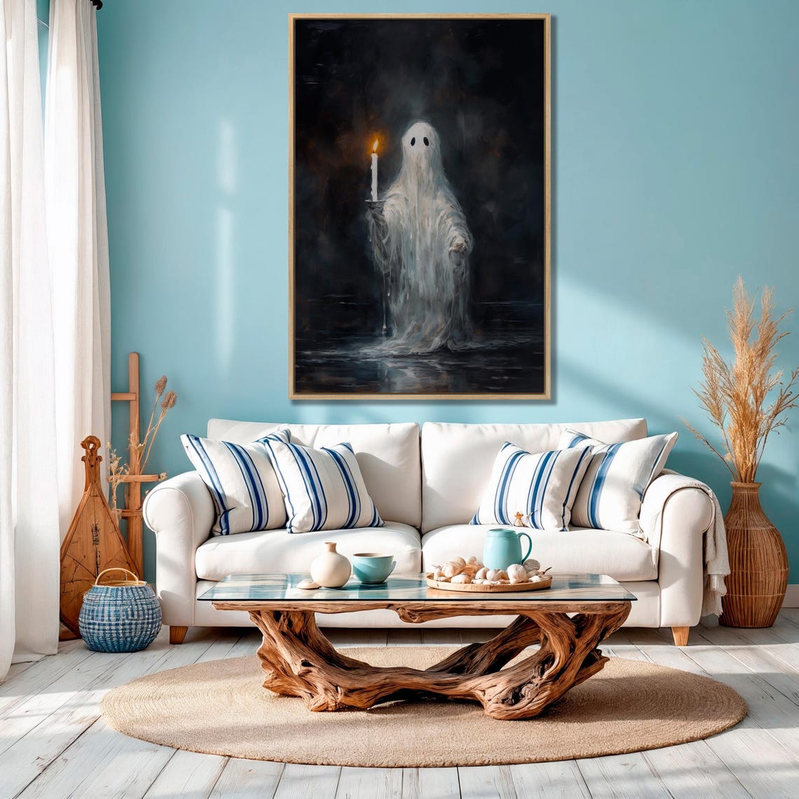Haunting Ghost Holding Candle Dark Gothic Halloween Painting Poster - Image 2