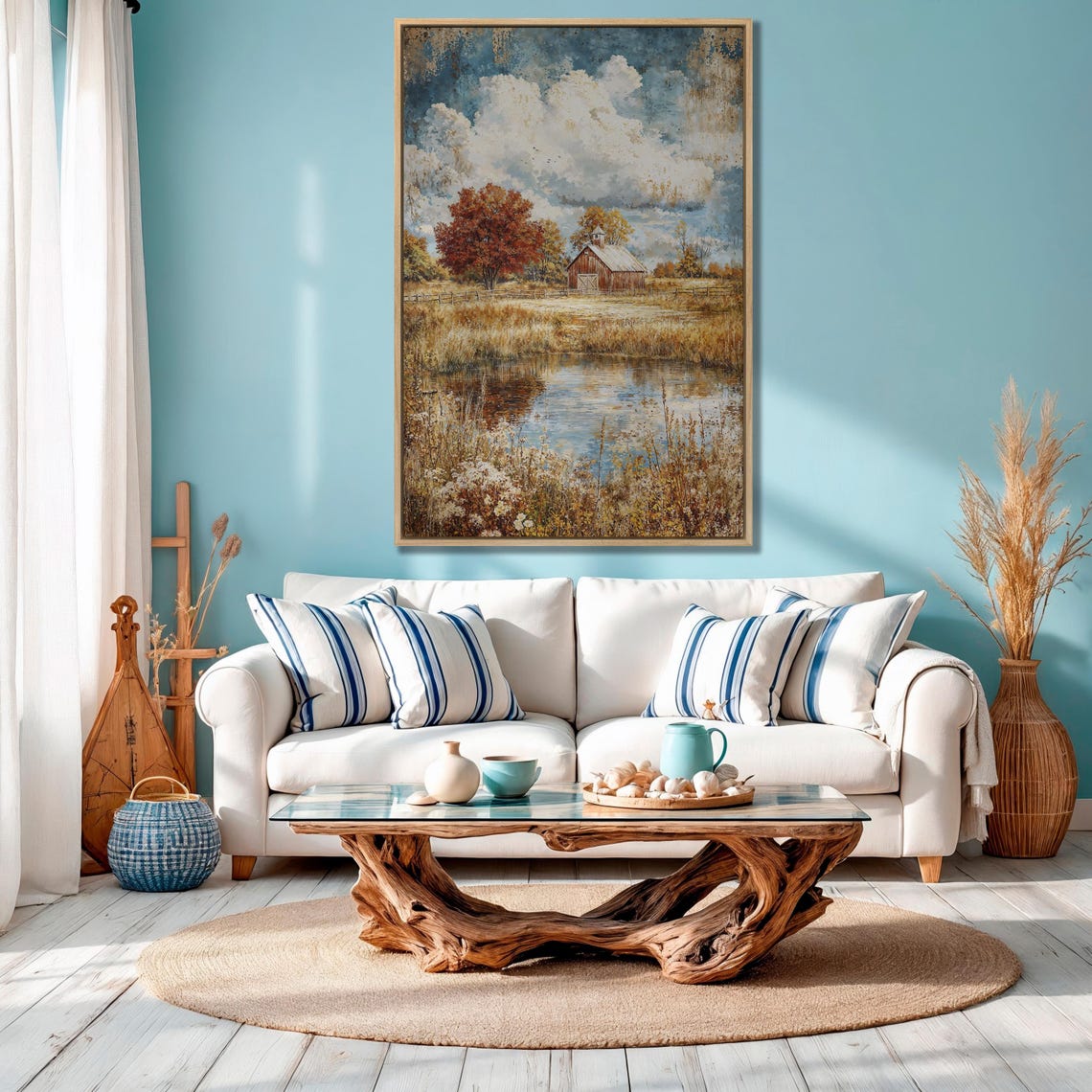 Rustic Red Barn by a Still Pond With Colorful Autumn Trees Poster - Image 4