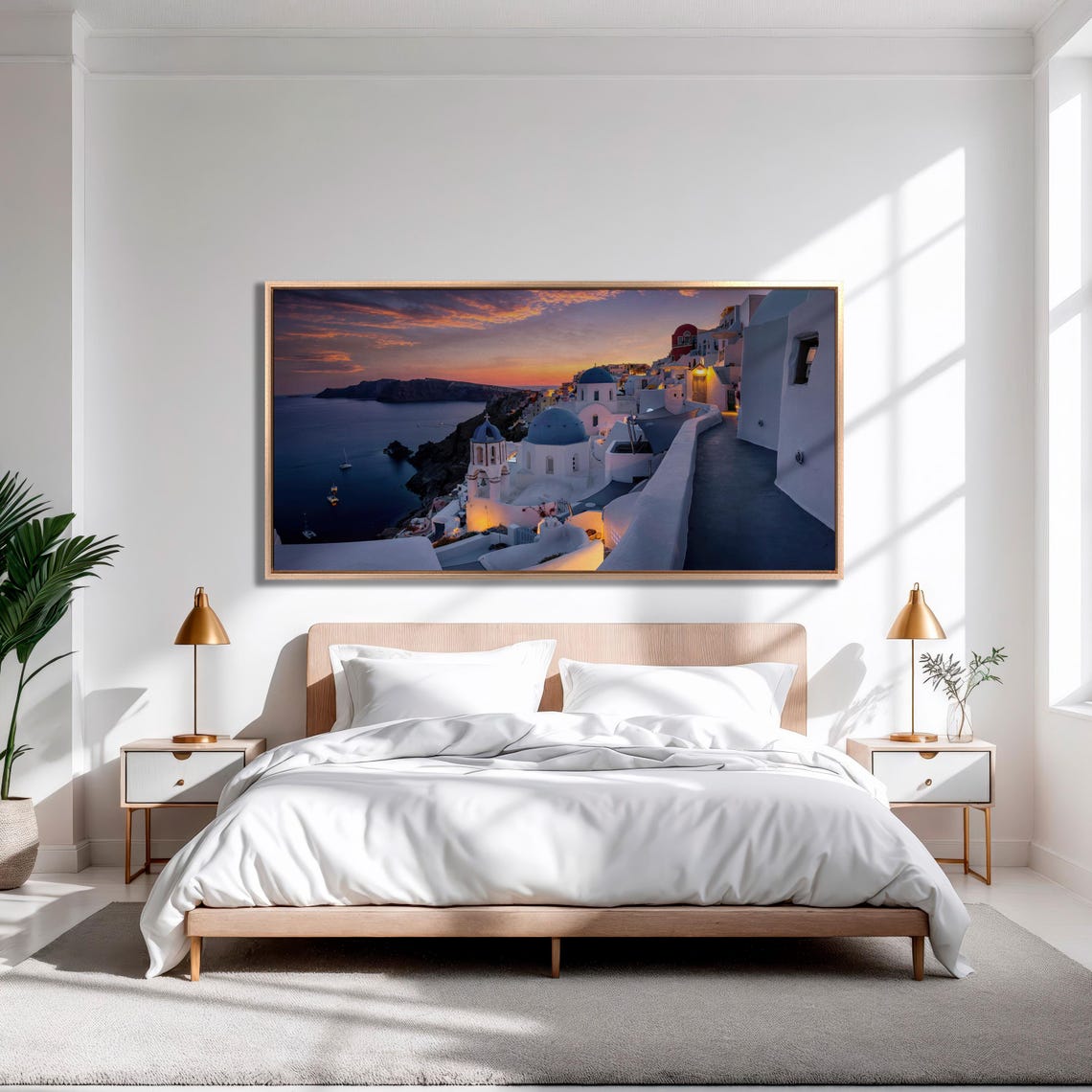 Santorini Sunset Blue Domes Whitewashed Village Greece Wall Art - Image 3