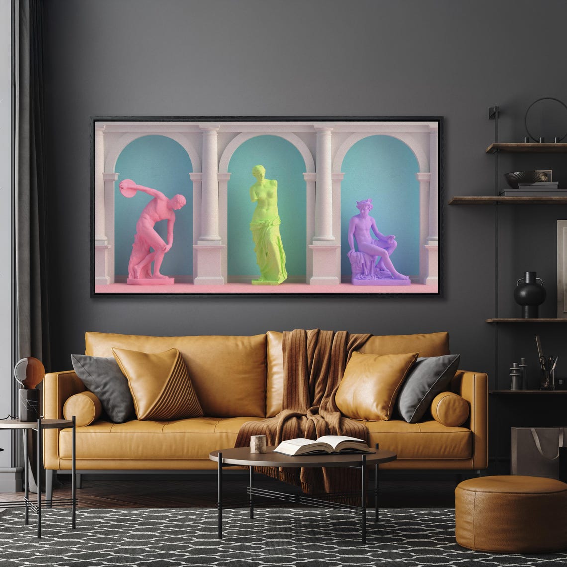 Pastel Greek Statues Pop Art Trio Sculpture Gallery Wall Art - Image 3