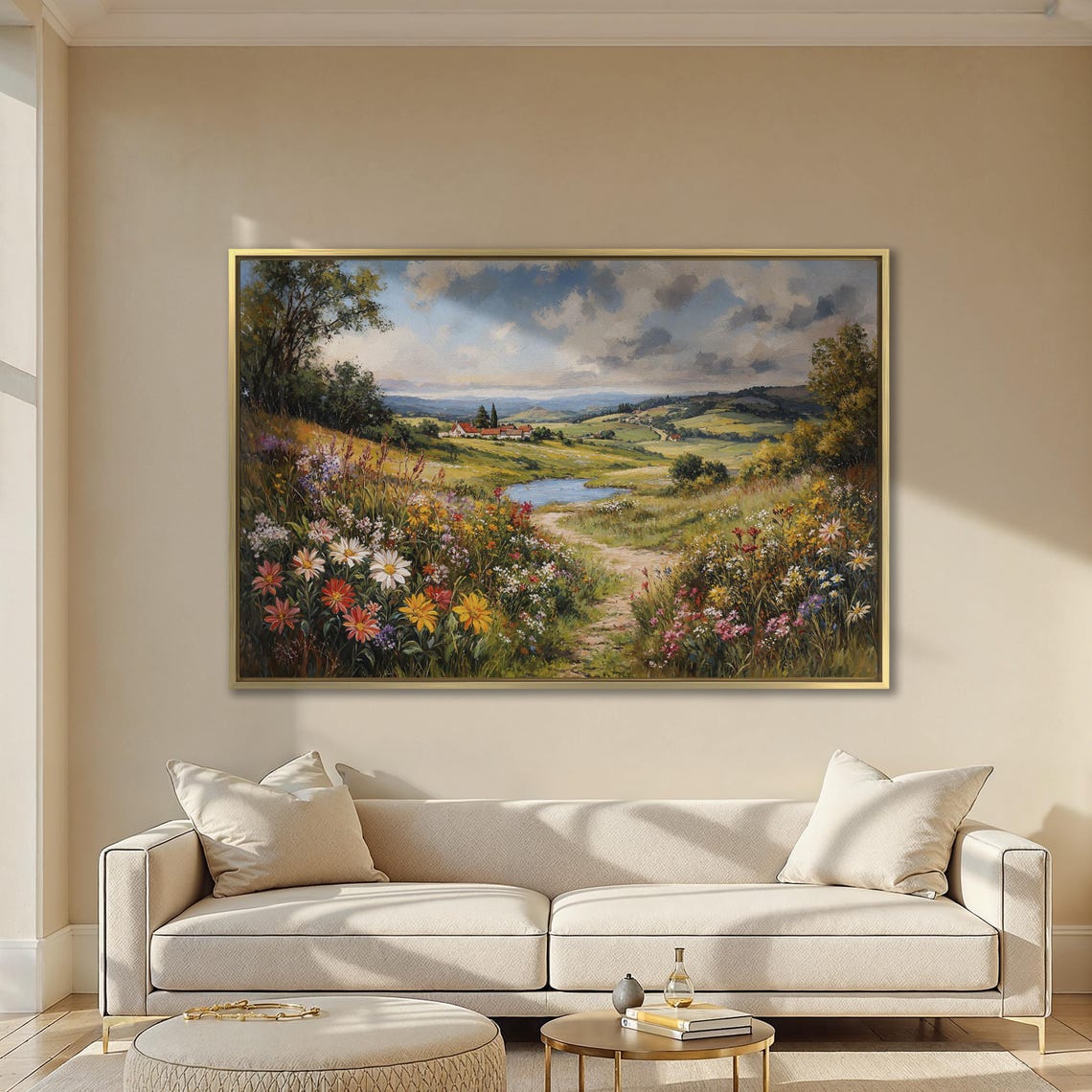Pastoral Countryside Scene Romantic Landscape Framed Print Mountain Vista Large Wall Art Rustic Nature Decor Ready To Hang - Image 2