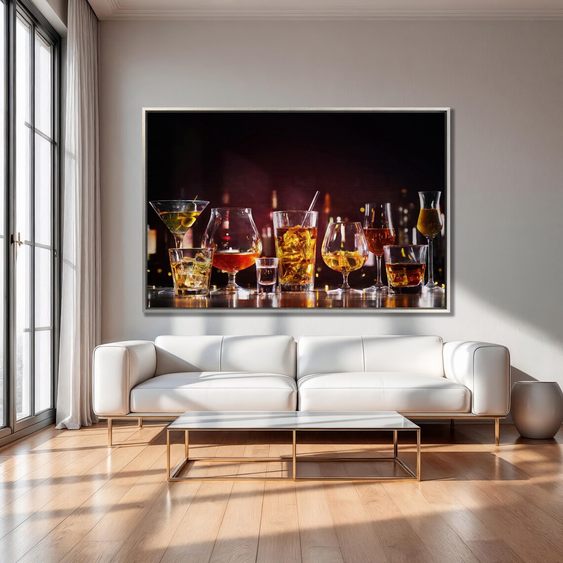 Strong Spirits In Glasses, Bar Counter Art Print - Image 2