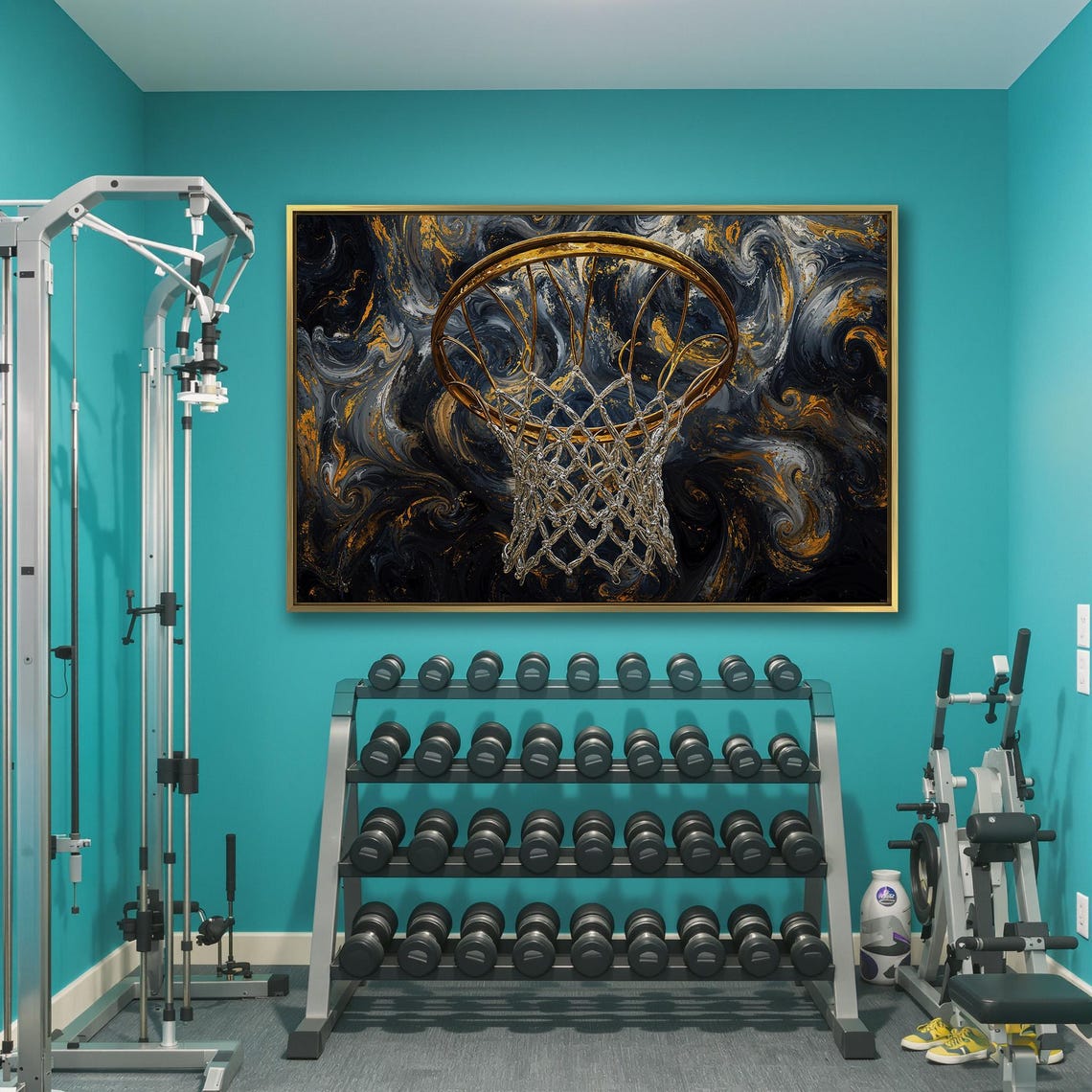 Golden Basketball Hoop on Black Marble Swirl Luxury Style Poster - Image 3