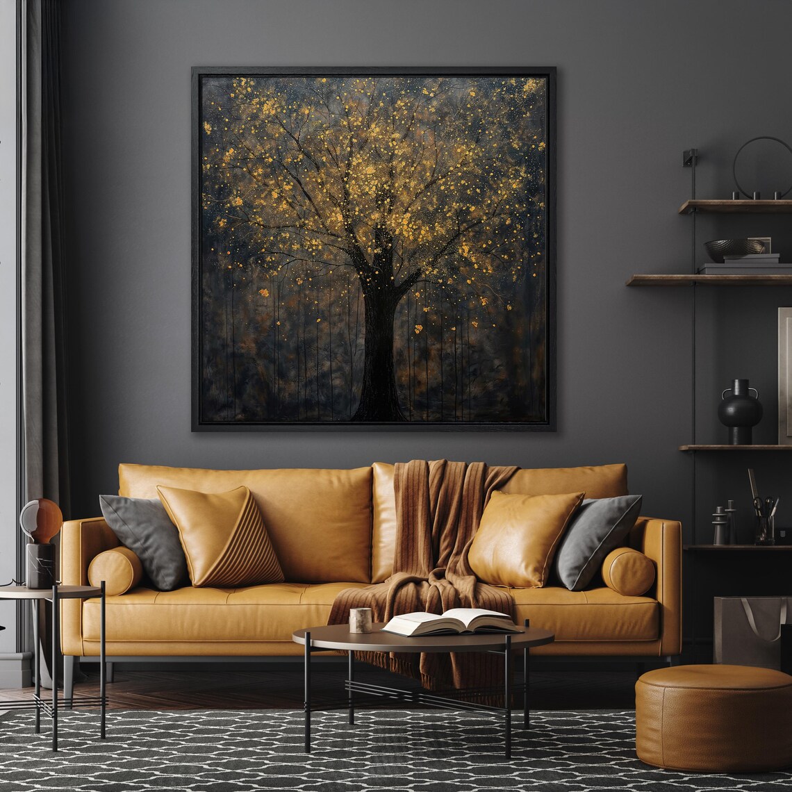 Black Tree Abstract Gold Splash Wall Art Print - Image 5