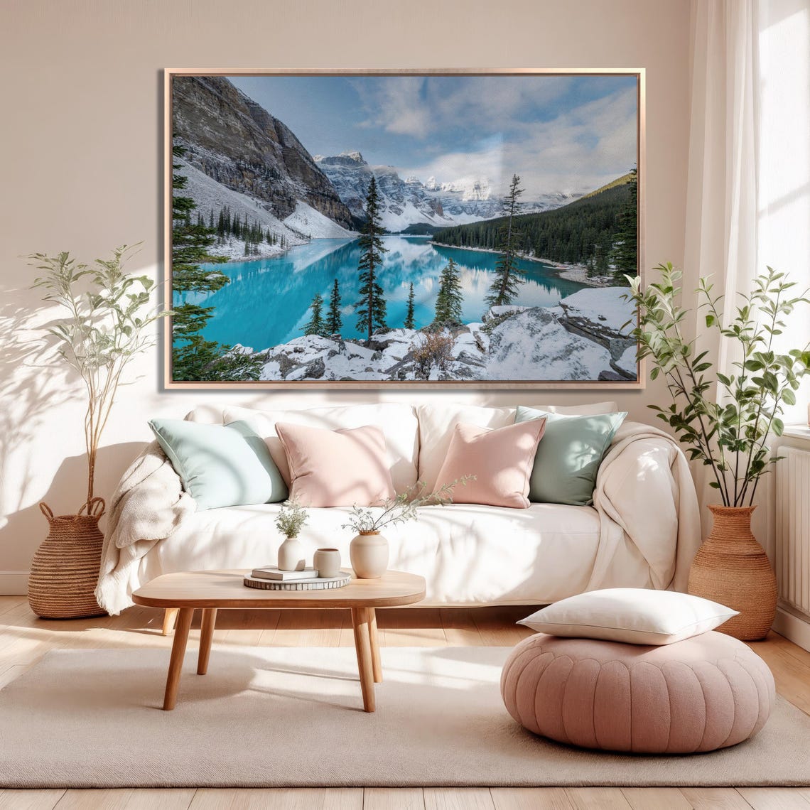 Moraine Lake Winter Turquoise Water Snow Peaks Alberta Poster - Image 2