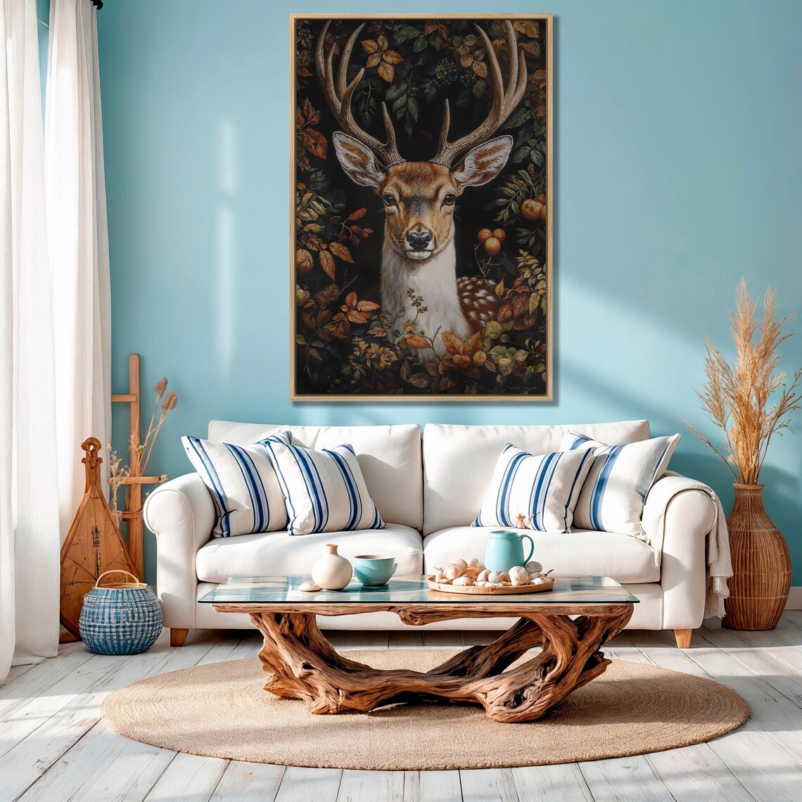 Noble Deer Buck Portrait Among Autumn Leaves on Dark Art Poster - Image 4