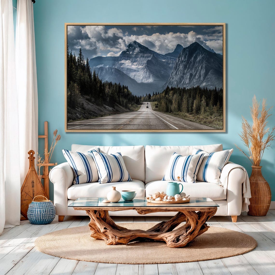 Mountain Highway Road Through Dramatic Dark Peaks Large Wall Art - Image 2