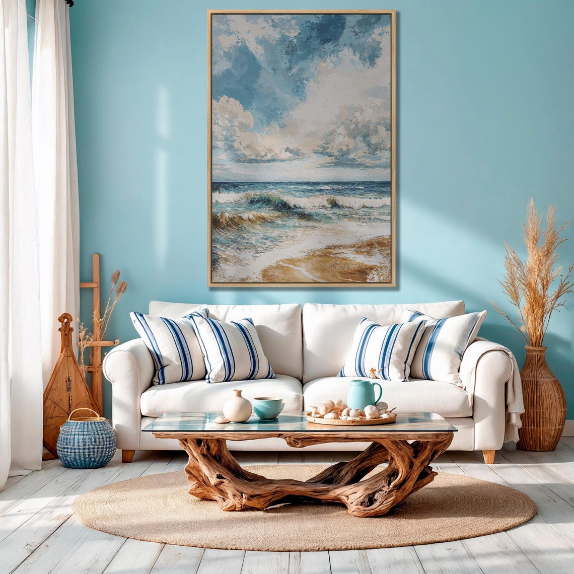 Tranquil Beach Scene Framed Print Ocean Shore Art Coastal Nautical Decor Ready To Hang Large Wall Art Gift Idea For Her - Image 4