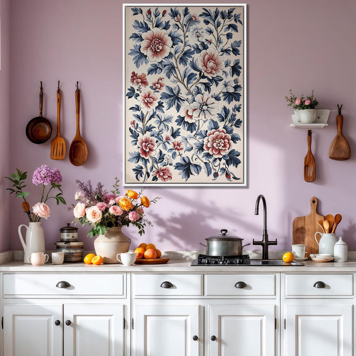 Vintage Chinoiserie Style Peony Blossoms Botanical Art Poster - Image 3