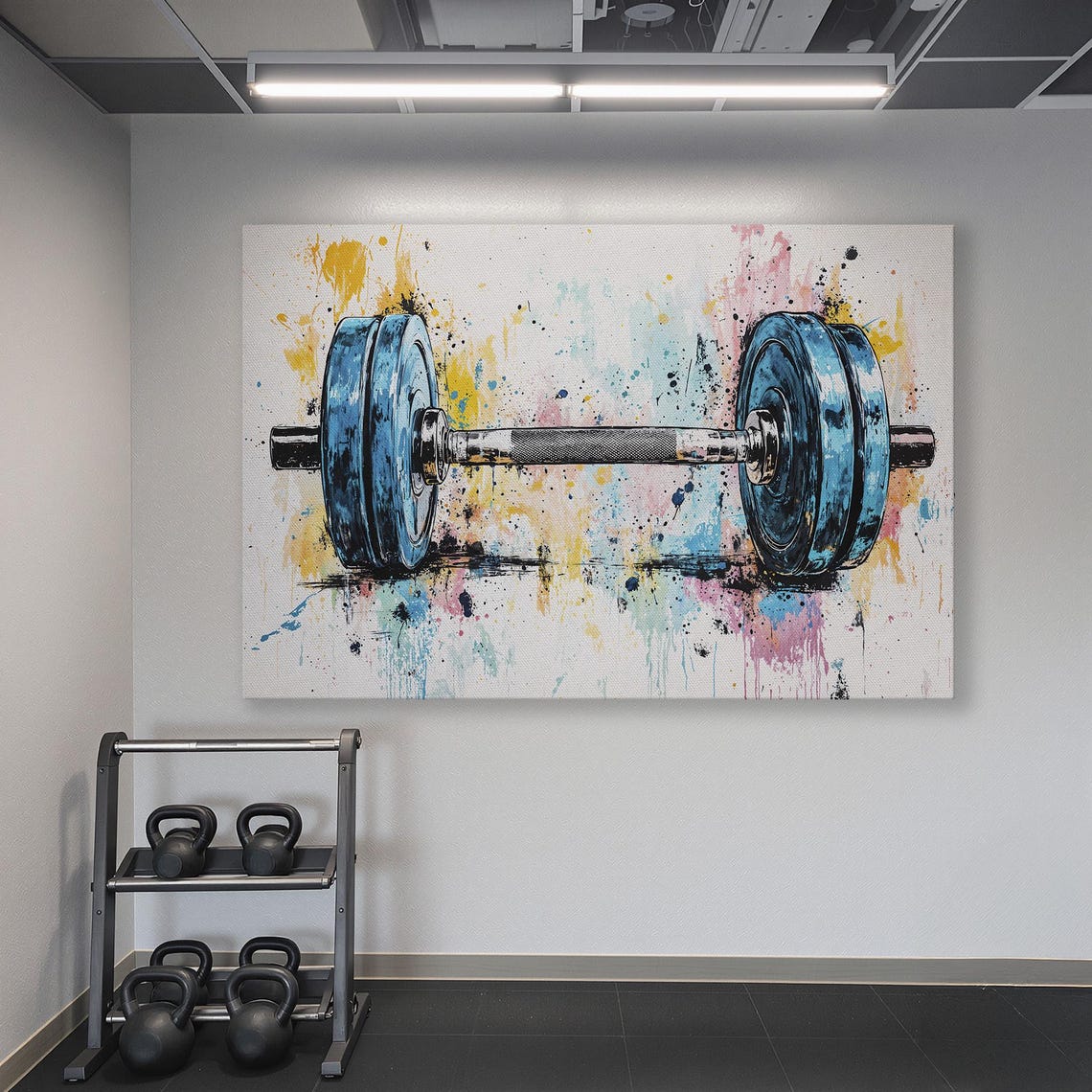 Watercolor Barbell With Blue Plates Paint Splatter Gym Poster - Image 6