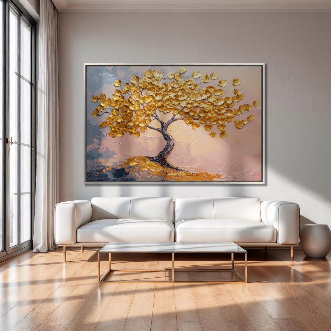 Gold Leaf Tree with Twisted Trunk Pastel Nature Elegant Art Poster - Image 5
