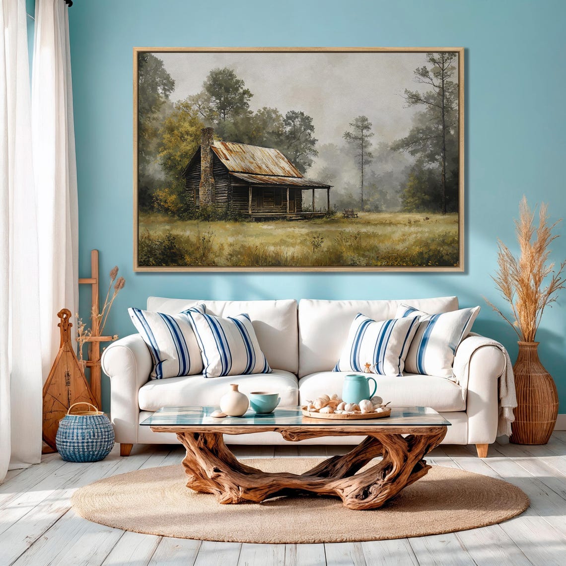 Weathered Log Cabin With Rusty Tin Roof In Misty Forest Poster - Image 4
