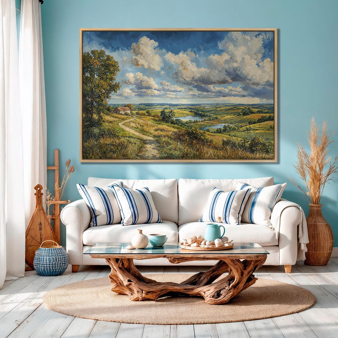 Hillside Cottage Path Overlooking Valley Lake Landscape Poster - Image 4