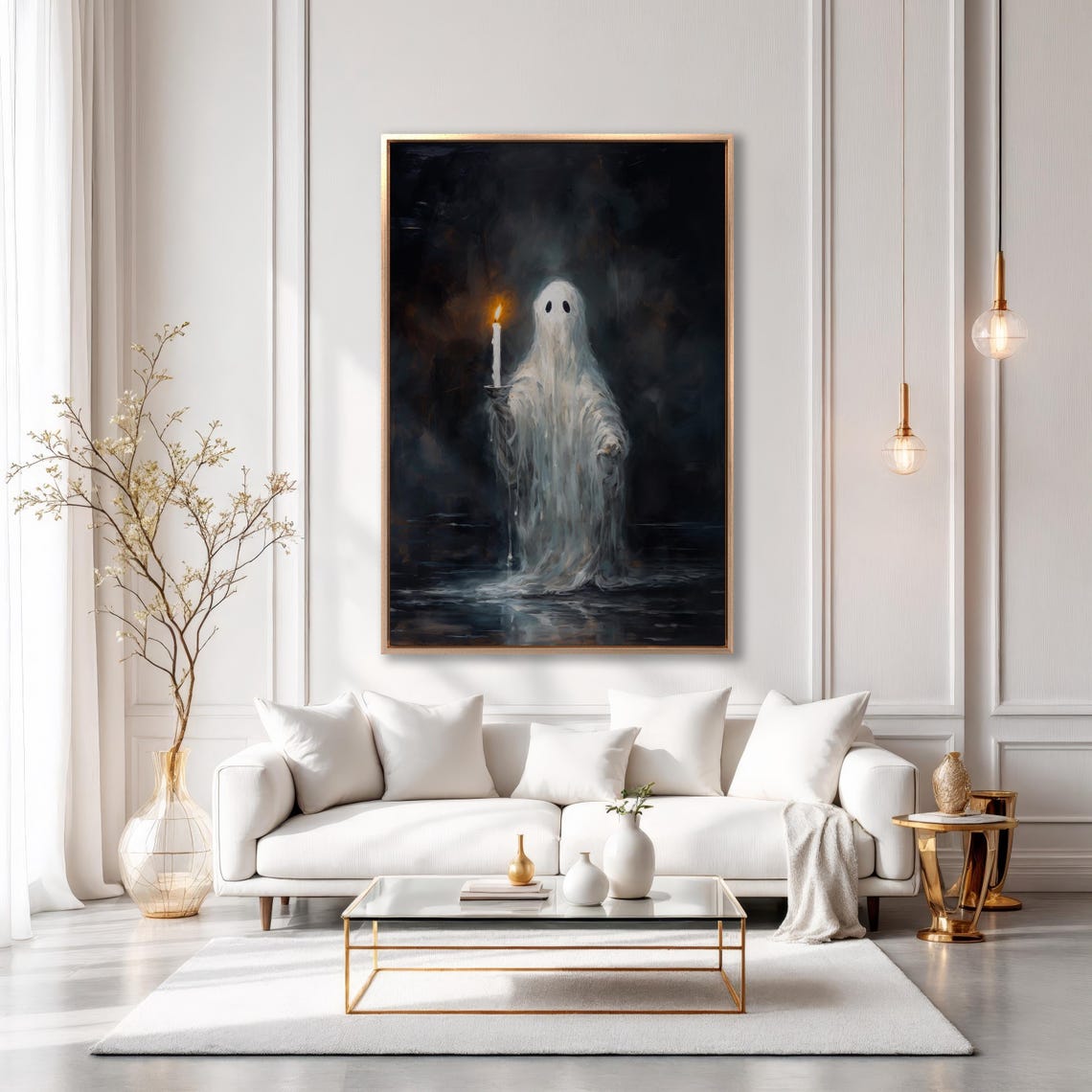 Haunting Ghost Holding Candle Dark Gothic Halloween Painting Poster - Image 3