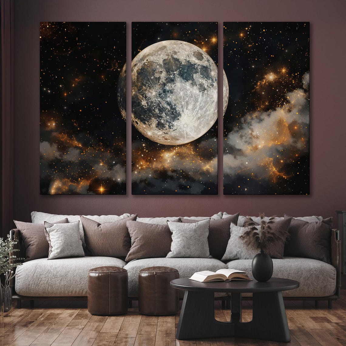 Detailed Full Moon Glowing In Starry Cosmic Night Sky Art Poster - Image 6
