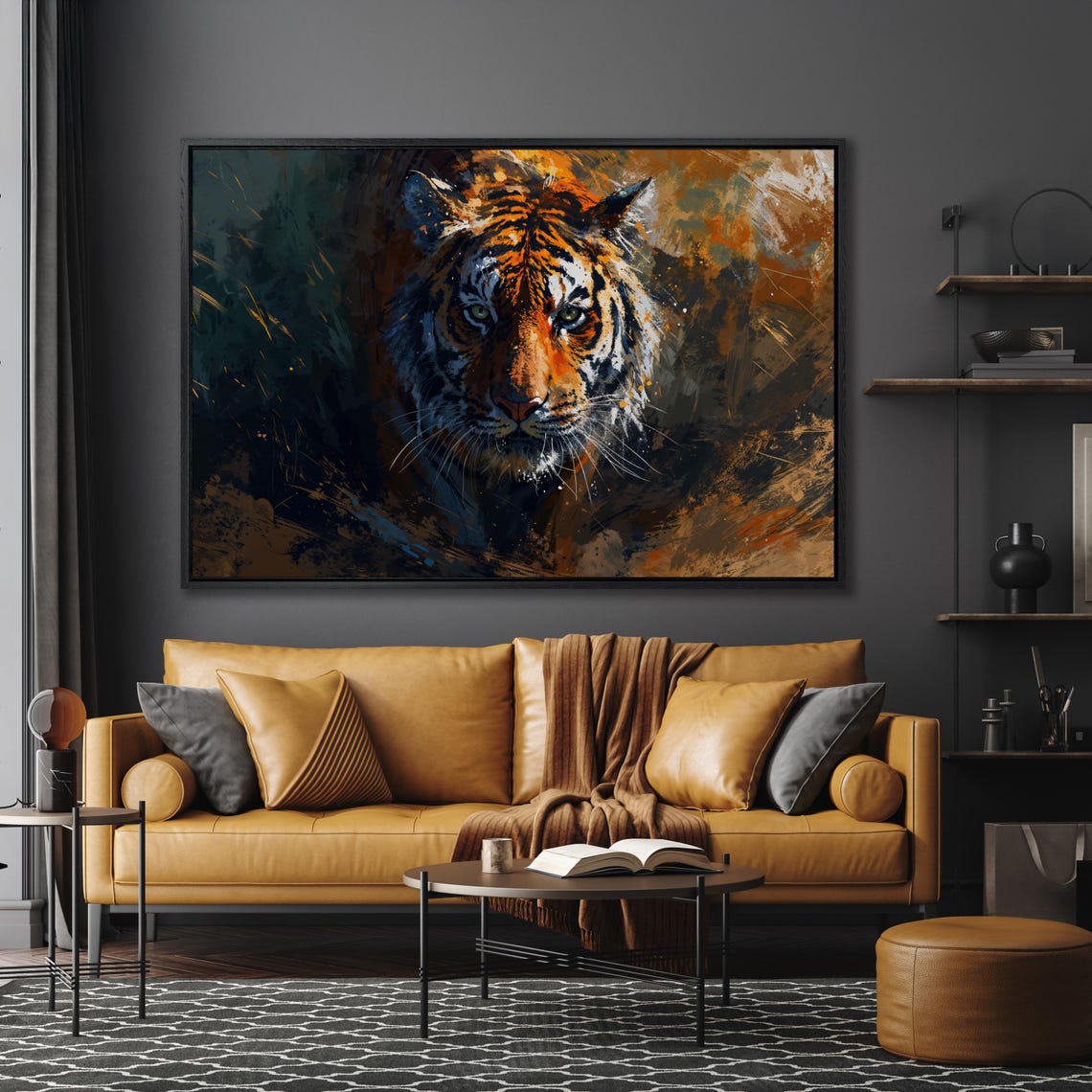Tiger Face Close Up Vibrant Colorful Paint Splash Wildlife Wall Art - Image 5