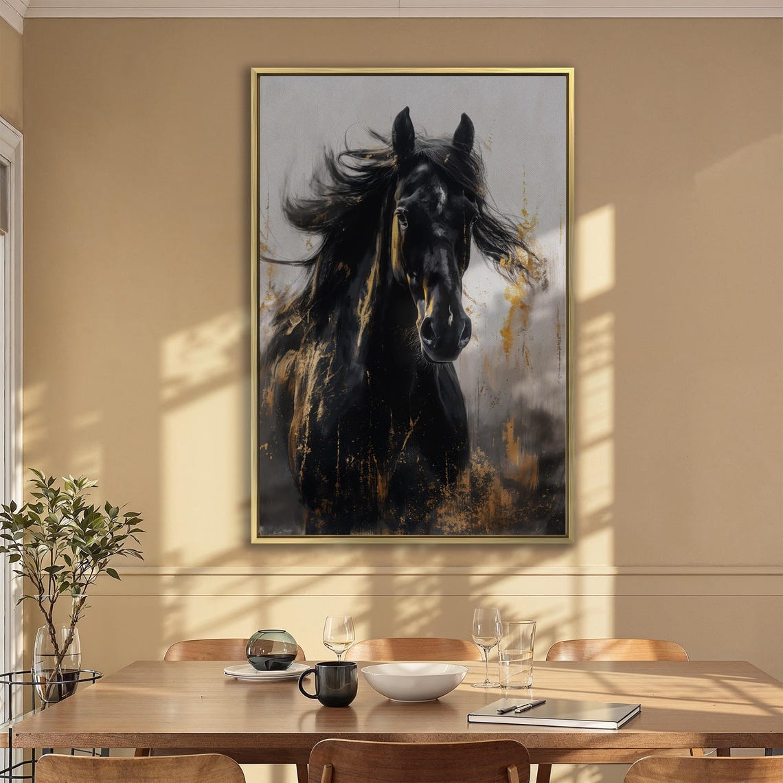 Black Stallion With Flowing Mane Vertical Equine Portrait Art Poster - Image 5