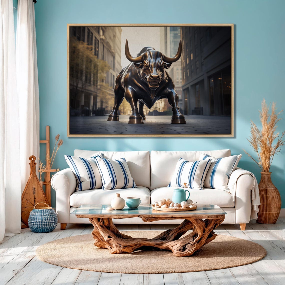 Charging Bull Statue City Street Financial Power Decor Wall Art - Image 2