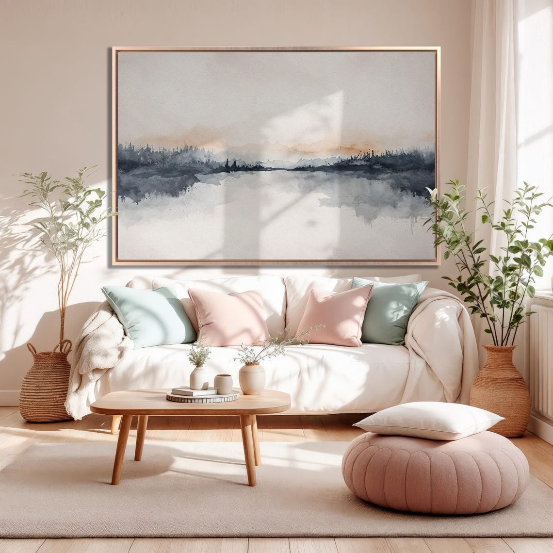 Misty Blue Lake Reflection Watercolor Abstract Landscape Poster - Image 5