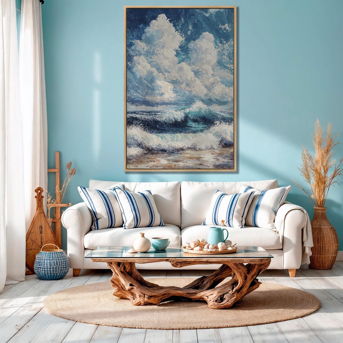 Turquoise Cresting Wave With Dramatic White Clouds Seascape Poster - Image 4