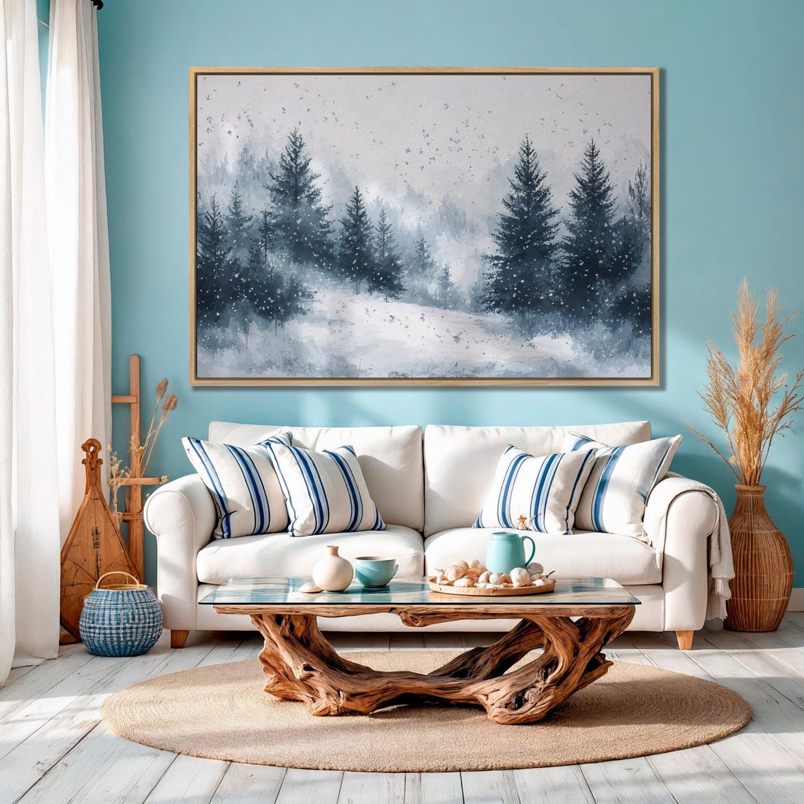 Snowy Evergreen Forest In Falling Snow Winter Landscape Poster - Image 4