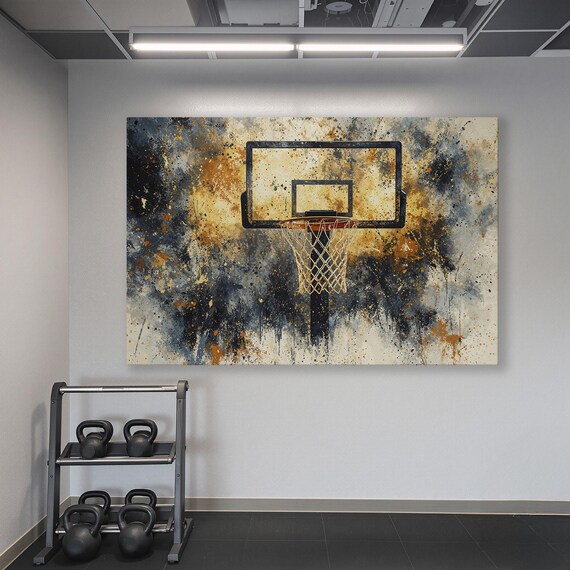 Basketball Hoop Abstract in Explosive Gold Charcoal and Cream Tones Poster