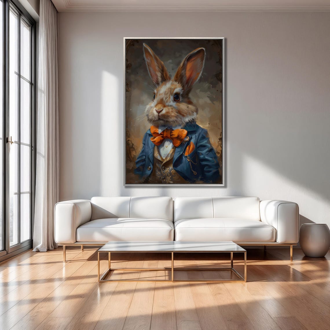 Dapper Rabbit In Blue Suit And Orange Bowtie Elegant Portrait Poster - Image 4