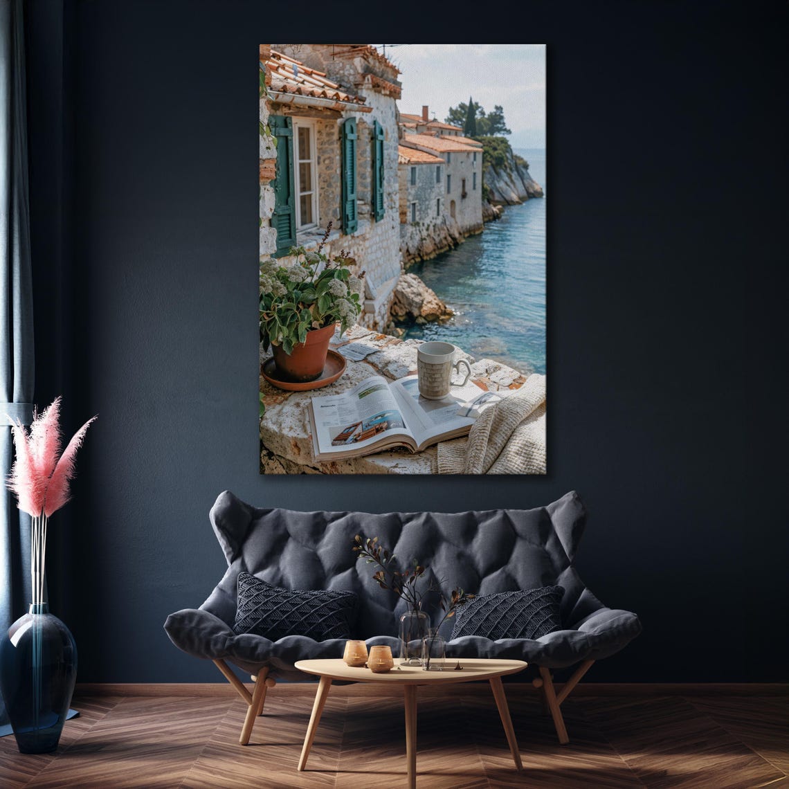 Mediterranean Stone Terrace Coffee Overlooking Turquoise Sea Poster - Image 4