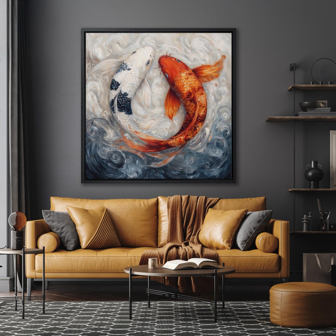 Two Koi Fish in Yin Yang Balance Swirling Water Harmony Art Poster - Image 4