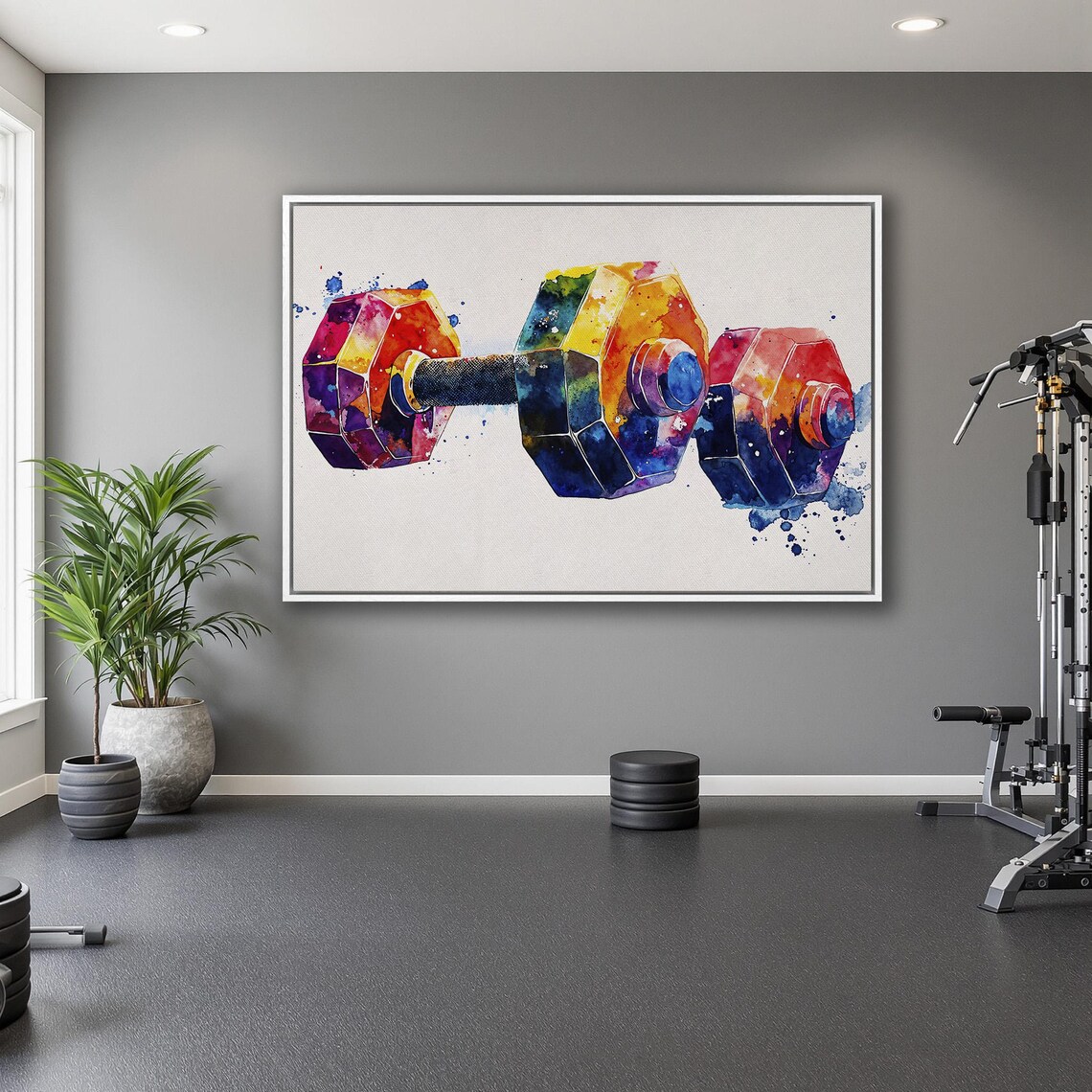 Rainbow Watercolor Dumbbell Pair Vibrant Fitness Art Sports Poster - Image 5