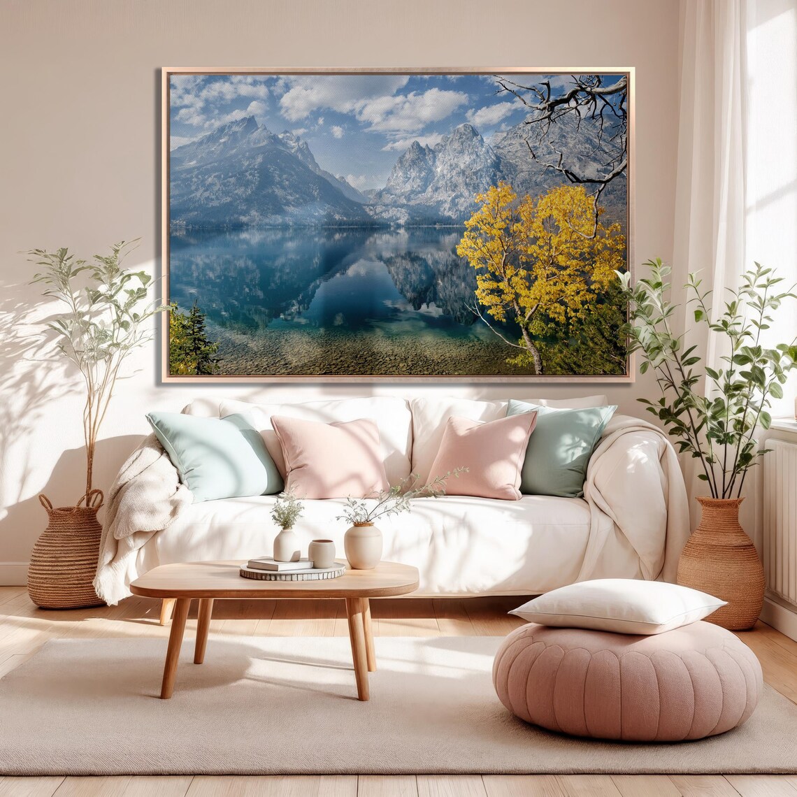 Grand Teton Fall Colors Mountain Lake Reflection Scenic Wall Art - Image 2