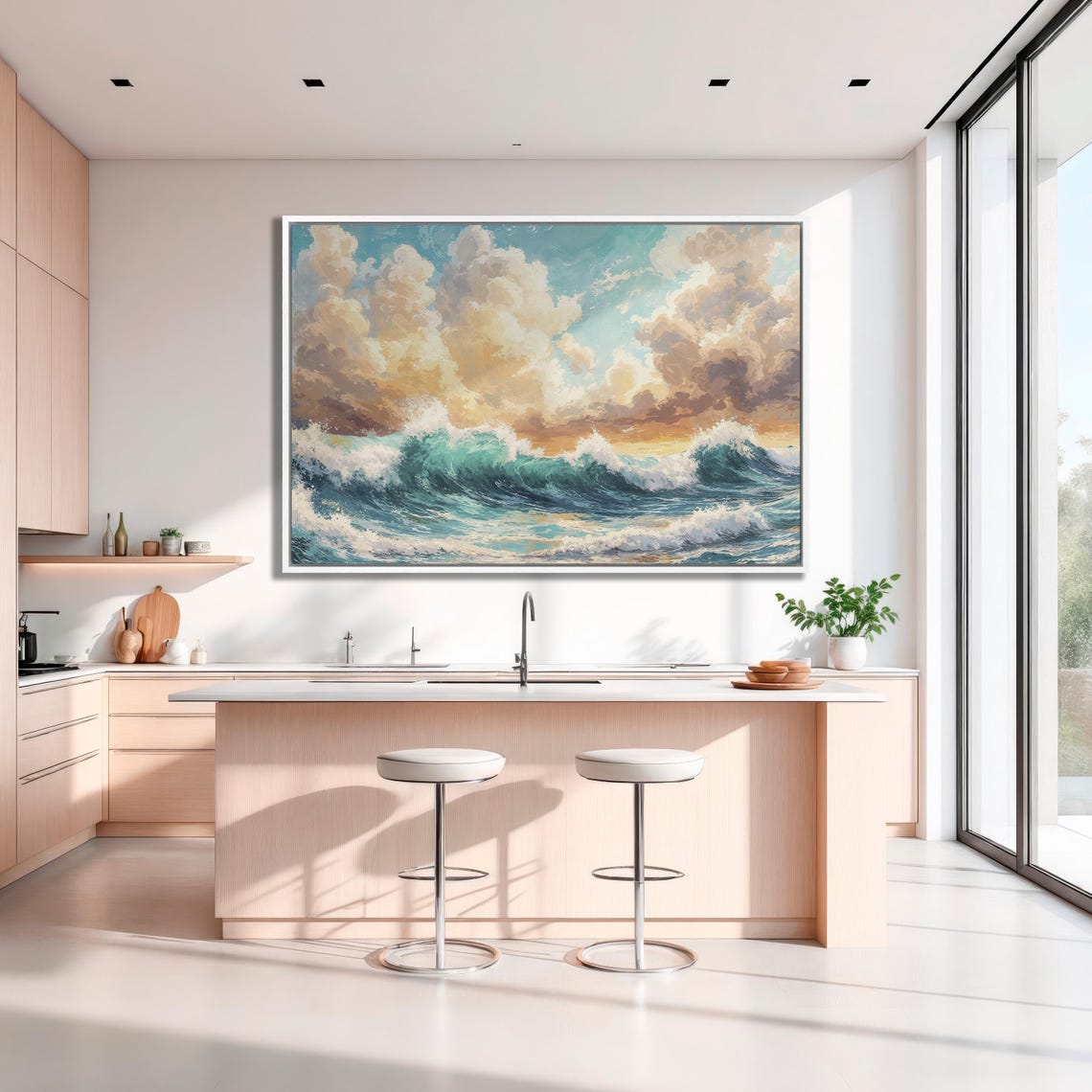 Turquoise Waves At Sunset With Golden Clouds Seascape Poster - Image 3