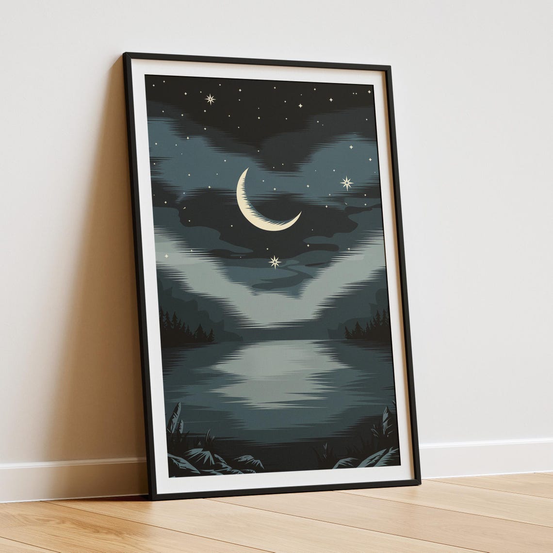 Scandinavian Moon And Stars, Tranquil Night Sky - Image 3